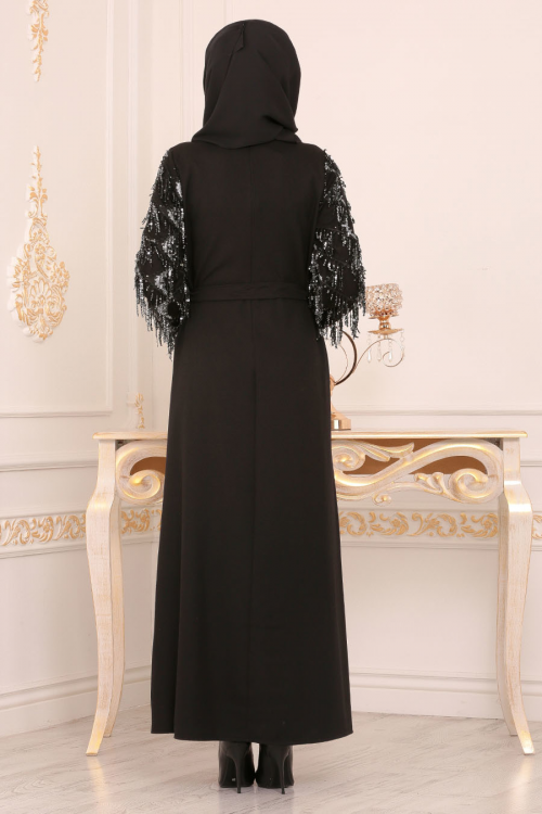 Nayla Collection - Püsküllü Siyah Tesettür Elbise 40640S
